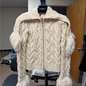 Cream Cable Knit Zipper Sweater